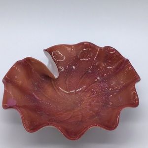 Vintage Murano White Cased Aventurine Scallop Shaped Bowl